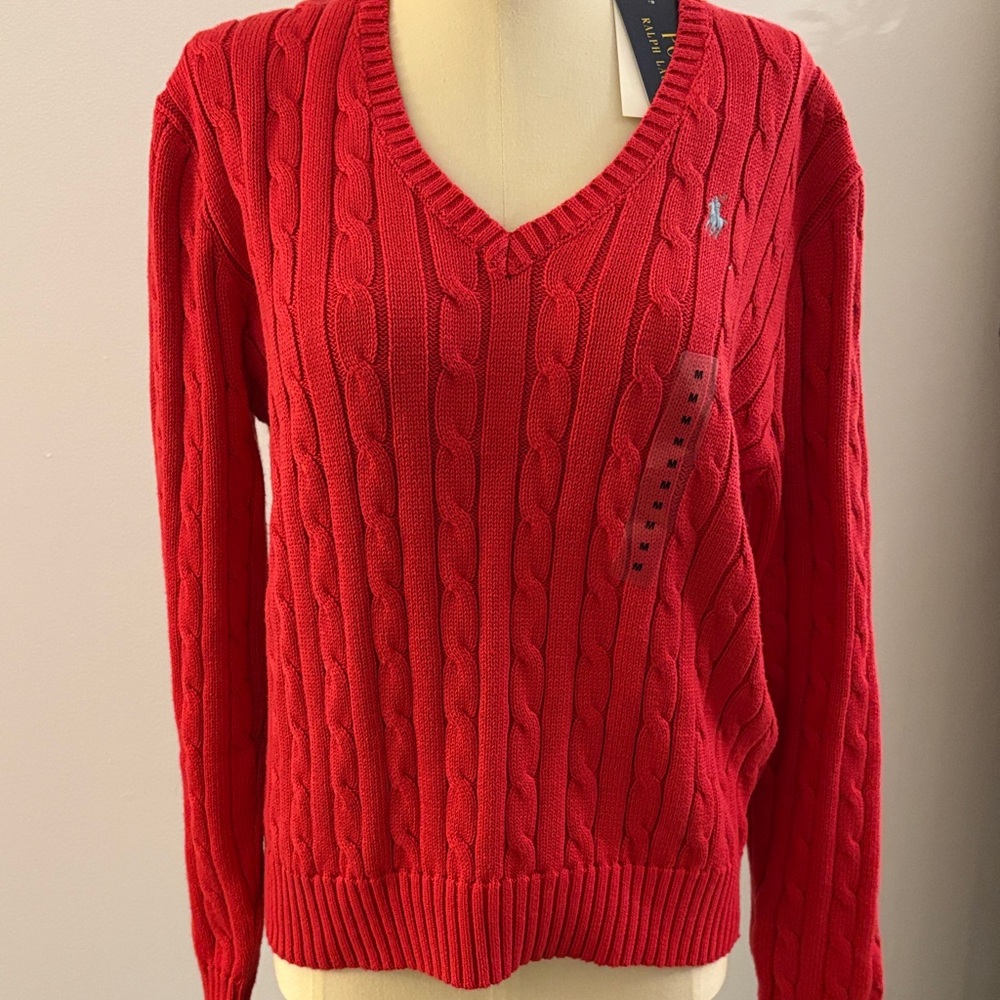 Polo by Ralph Lauren Women's V-Neck Red Knit Sweater